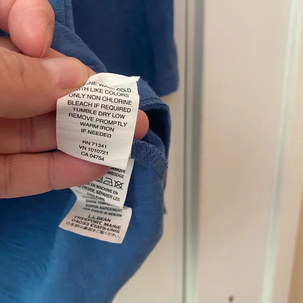 Ll Bean lake blue 3/4 sleeve organic cotton tee pintuck notch neck XL - Picture 4 of 5